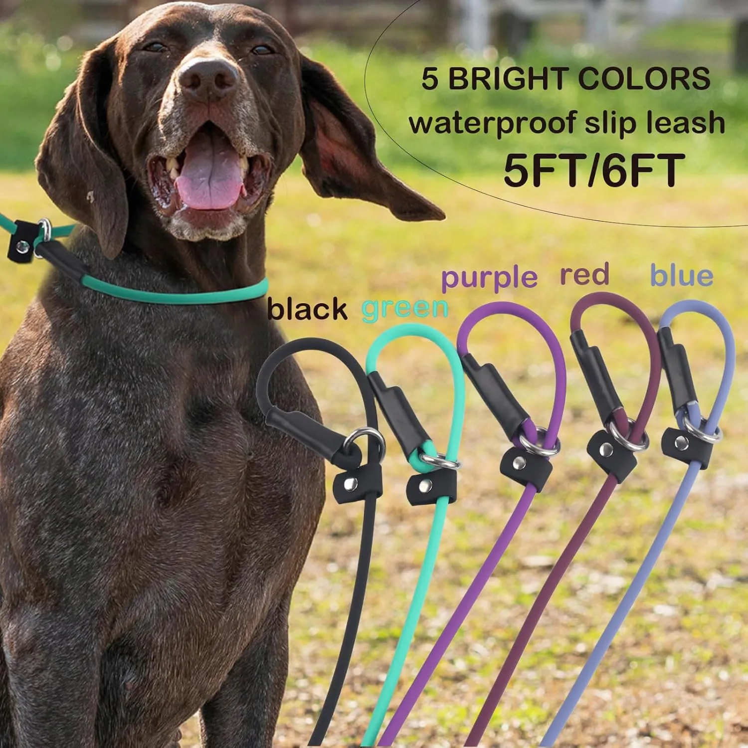Slip Lead Dog Leash 6FT Red Dogs Leads Pet Slip Leash No Pull Waterproof PVC 1/4 Pets Leashes Easy Clean Material Round Lead for Small Medium Large Animals (red, 6ft * 1/4'')