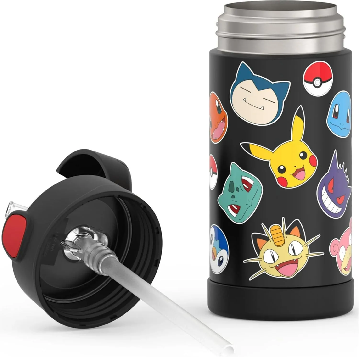 THERMOS FUNTAINER Water Bottle with Straw - 12 Ounce - Kids Stainless Steel Vacuum Insulated Water Bottle with Lid, Pokmon