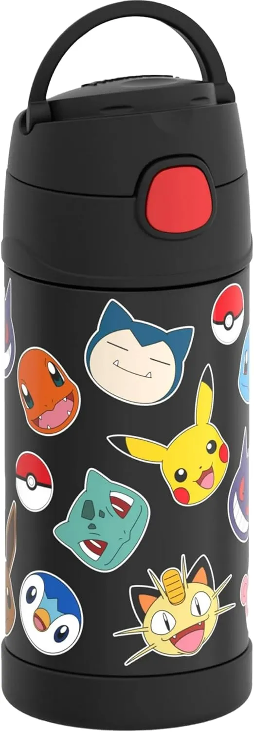 THERMOS FUNTAINER Water Bottle with Straw - 12 Ounce - Kids Stainless Steel Vacuum Insulated Water Bottle with Lid, Pokmon
