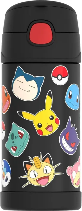 THERMOS FUNTAINER Water Bottle with Straw - 12 Ounce - Kids Stainless Steel Vacuum Insulated Water Bottle with Lid, Pokmon