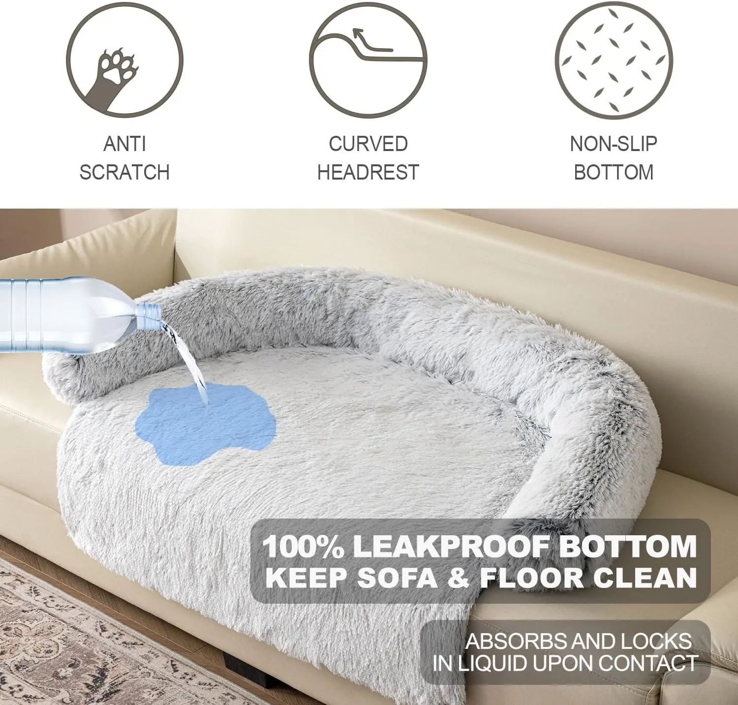 Tinaco Luxurious Calming Dogs/Cats Bed Mats, Washable Removable Couch Cover, Plush Long Fur Mat, Waterproof Lining, Perfect for Small, Medium and Large Pets (Gradient Gray, XL)