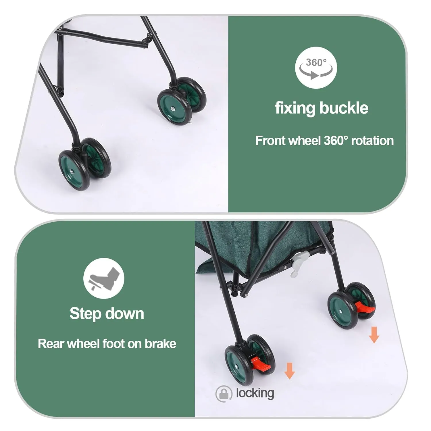 Umbrella Dog Stroller, Foldable Pet Stroller for Small Dogs Cats, 4 Wheels Pet Strolling Cart with Carrying Strap and Cup Holder, Breathable and Visible Mesh, Dog Poop Bags & Dispenser (Dark Green)