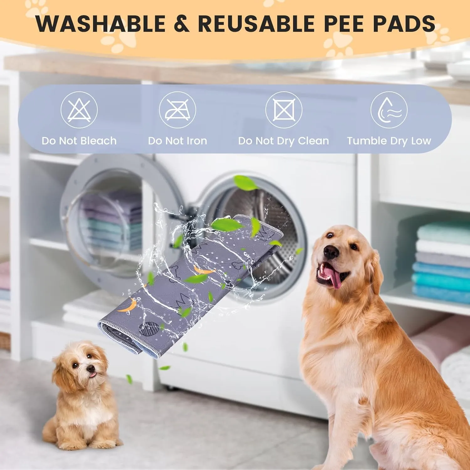 UPSKY Washable Pee Pads for Dogs 2 Pack 34" x 36" Reusable Puppy Pads Waterproof Pet Training Pads, Non-Slip Dog Mats Fast Absorbent Whelping Pads for Playpen, Potty, Crate, Bed