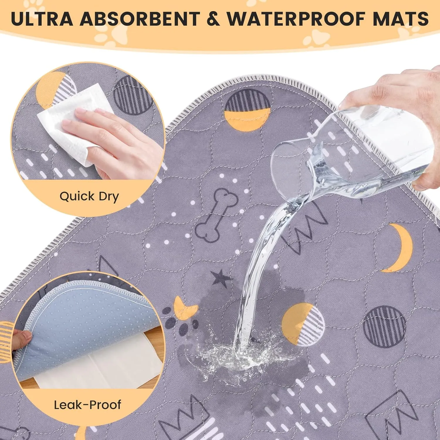 UPSKY Washable Pee Pads for Dogs 2 Pack 34" x 36" Reusable Puppy Pads Waterproof Pet Training Pads, Non-Slip Dog Mats Fast Absorbent Whelping Pads for Playpen, Potty, Crate, Bed