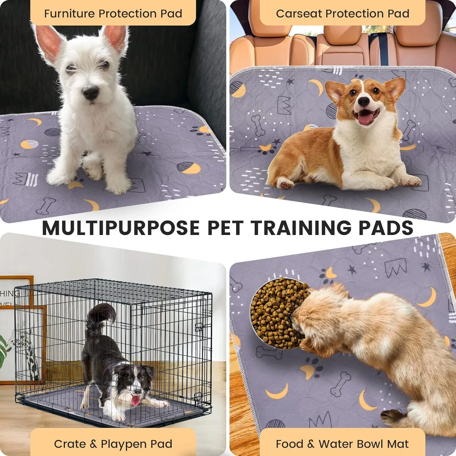 UPSKY Washable Pee Pads for Dogs 2 Pack 34" x 36" Reusable Puppy Pads Waterproof Pet Training Pads, Non-Slip Dog Mats Fast Absorbent Whelping Pads for Playpen, Potty, Crate, Bed