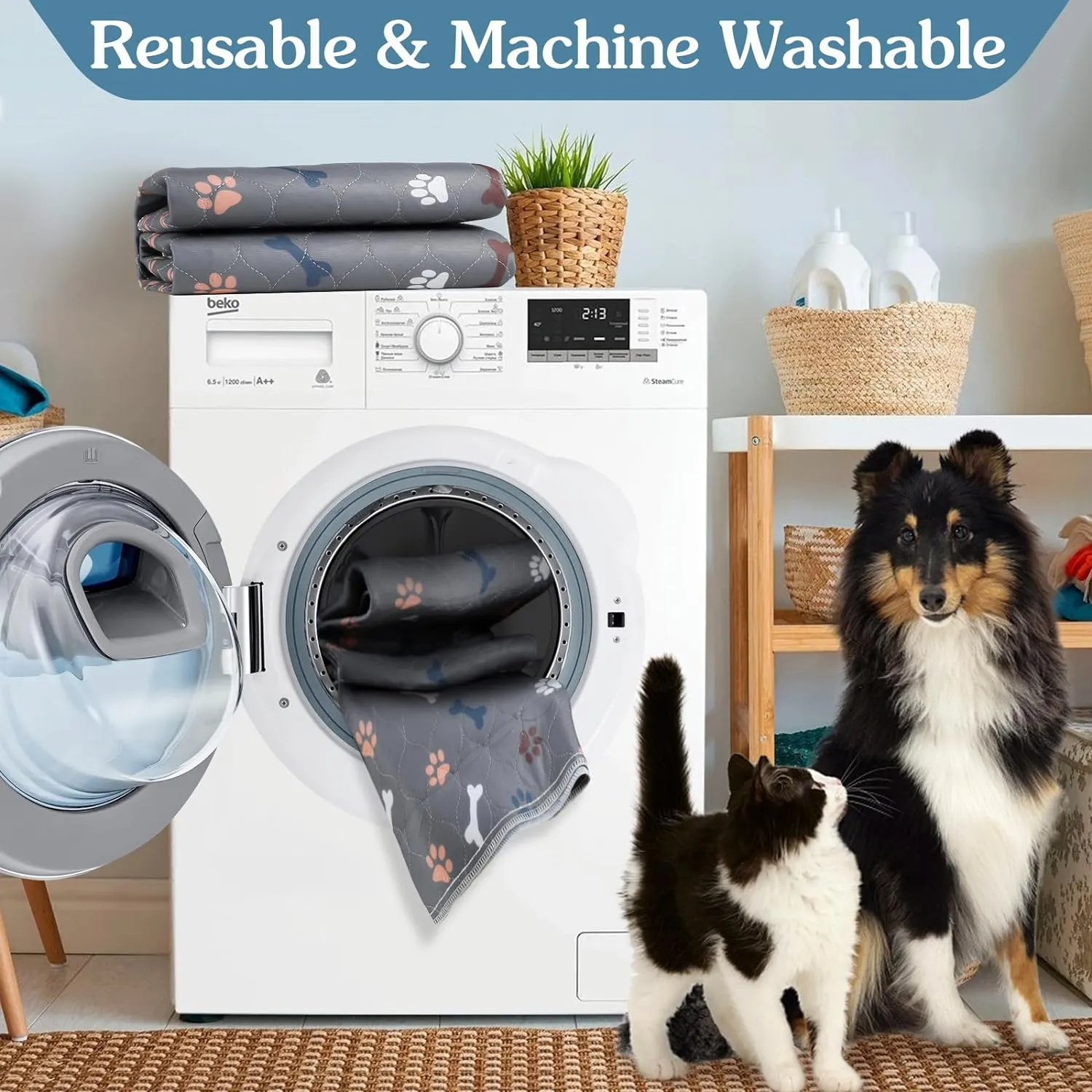 Washable Pee Pads for Dogs2Pack 31x36 Reusable Puppy Pads with Bone Print, Absorbent Whelping Pads Non-Slip Dog Playpen Mats for Floor Protector, Couch Cover, Crate, Potty Training