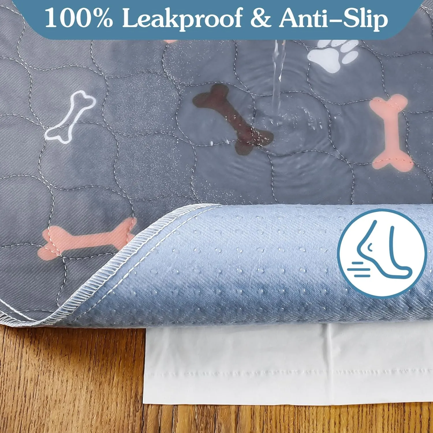 Washable Pee Pads for Dogs2Pack 31x36 Reusable Puppy Pads with Bone Print, Absorbent Whelping Pads Non-Slip Dog Playpen Mats for Floor Protector, Couch Cover, Crate, Potty Training