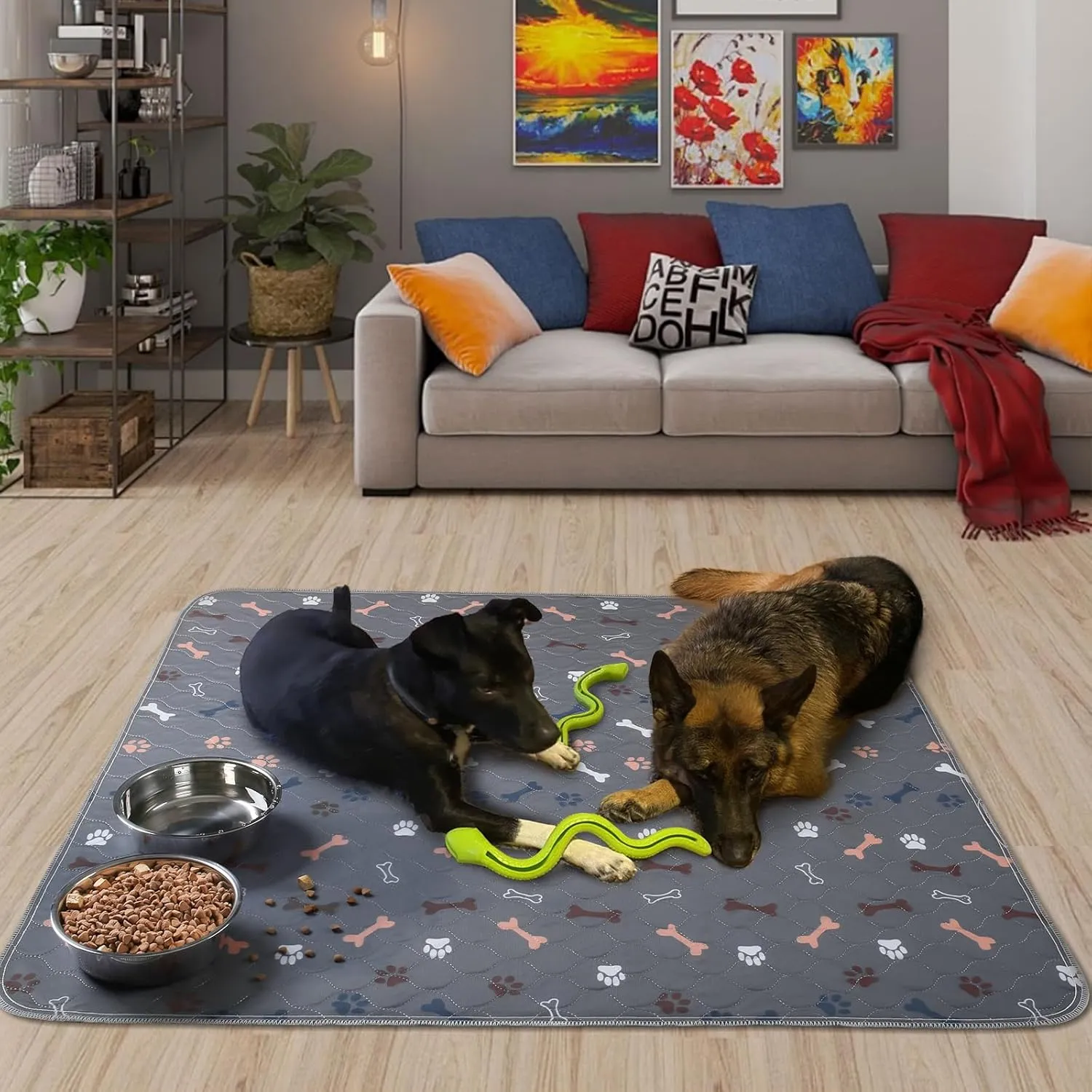Washable Pee Pads for Dogs2Pack 31x36 Reusable Puppy Pads with Bone Print, Absorbent Whelping Pads Non-Slip Dog Playpen Mats for Floor Protector, Couch Cover, Crate, Potty Training