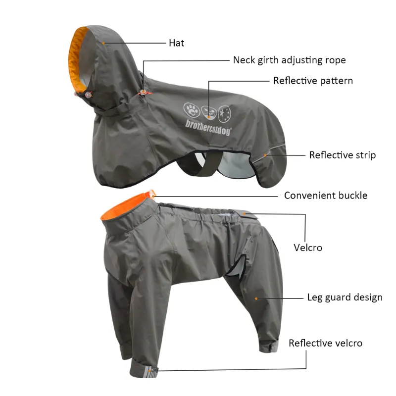 Waterproof and Windproof Dog Raincoat Jumpsuit