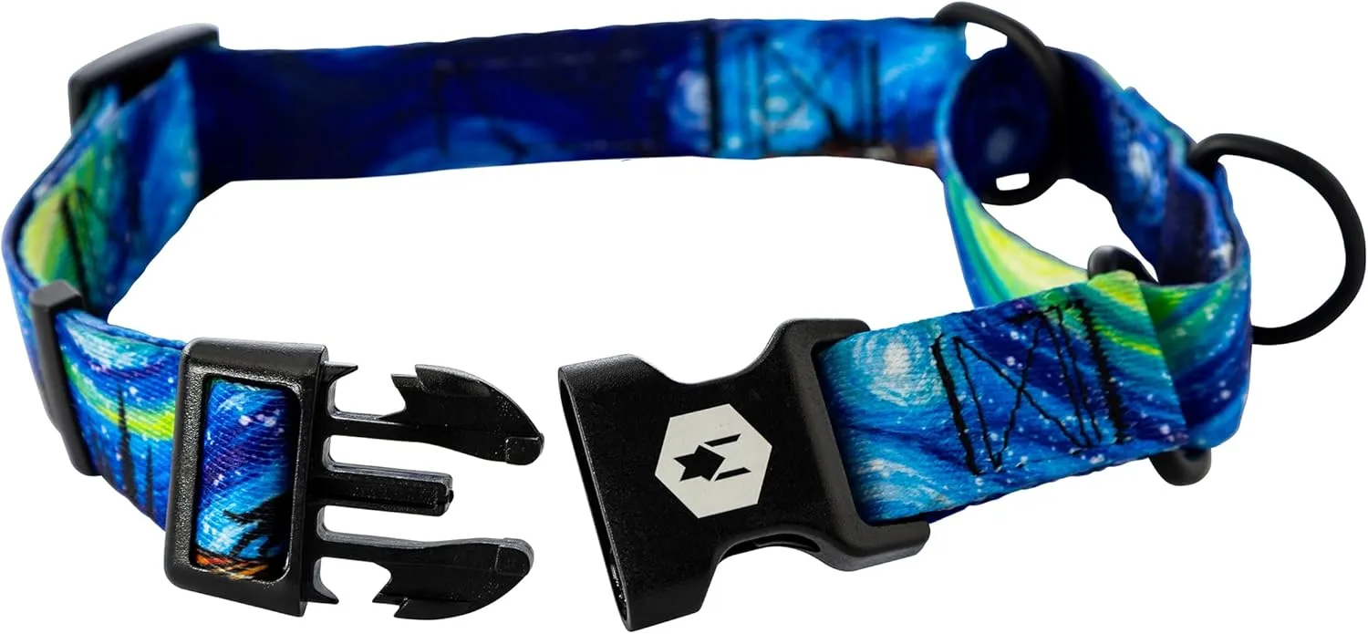 Wolfgang Heavy Duty Martingale Dog Collar with Quick Release Nylon Buckle for Walking & Training, StarryWolf Print, Medium