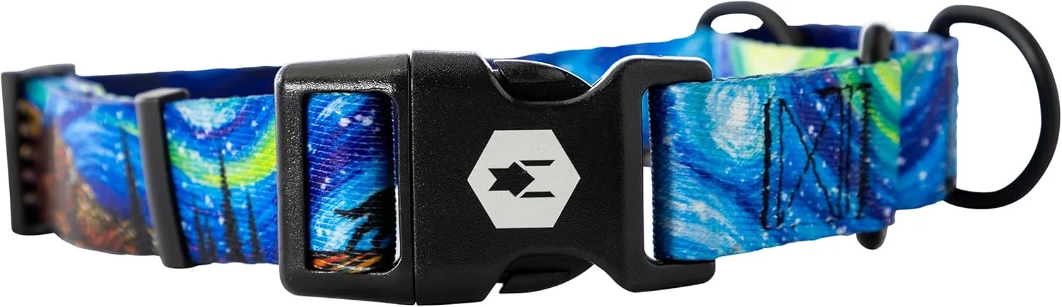 Wolfgang Heavy Duty Martingale Dog Collar with Quick Release Nylon Buckle for Walking & Training, StarryWolf Print, Medium