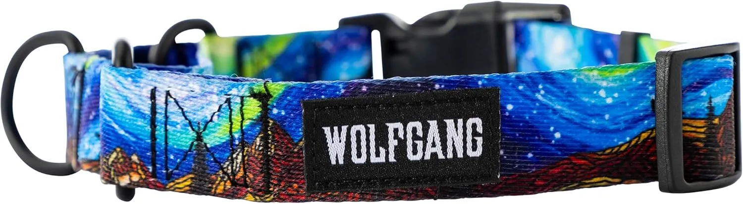 Wolfgang Heavy Duty Martingale Dog Collar with Quick Release Nylon Buckle for Walking & Training, StarryWolf Print, Medium
